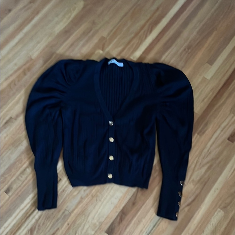 Zara Black and Gold Cardigan with Puff Sleeves